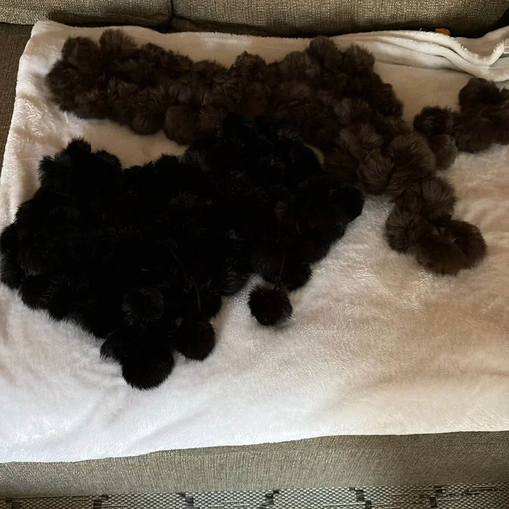 100% Rabbit Fur Pom Pom Scarf w Shawl - Black & Brown Cejon Accessories ??